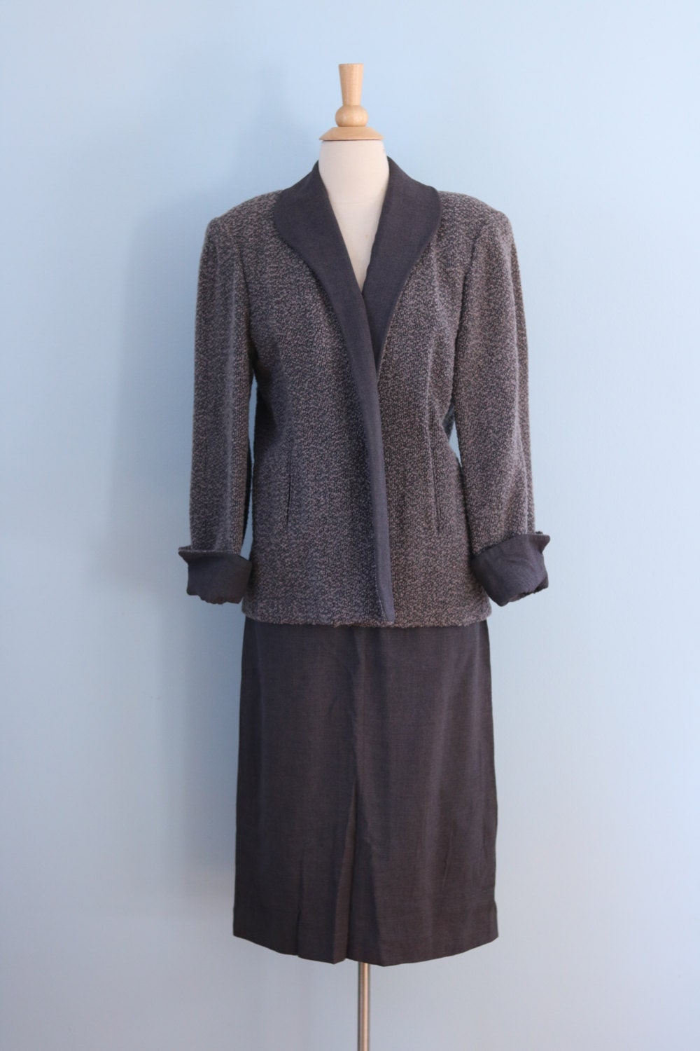 1940s wool tweed skirt suit / 40s nubby gray tweed jacket | Etsy