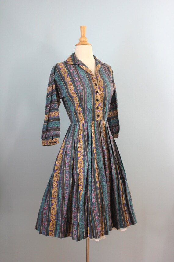 1950s Cotton Shirtwaist Dress / 50s 