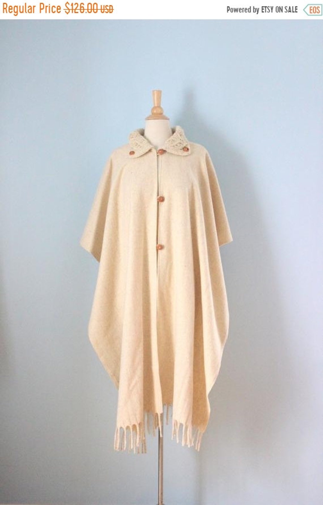 1970s Wool Cape / 70s Wool Poncho / Cream Wool Blanket Poncho - Etsy