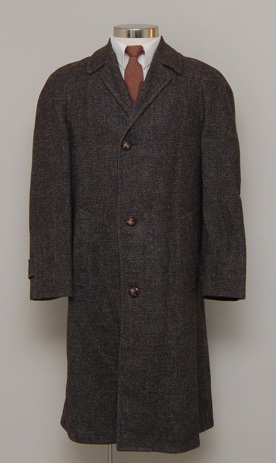 1960s men's brown check wool overcoat/ 60s men's brown | Etsy