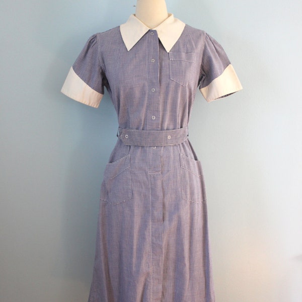 1940s cotton uniform dress / 40s Snowhite gingham dress