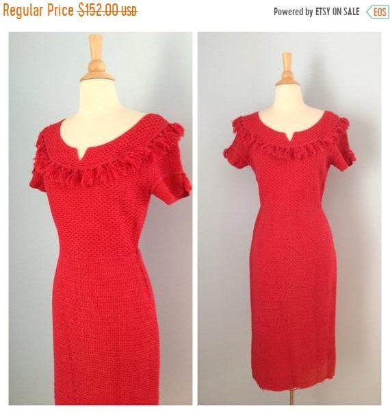SALE 1940s dress / 40s knit woven ribbon dress / P