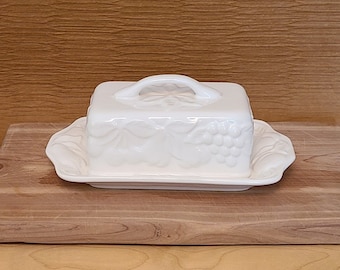 Covered Dish Butter Cheese Plate Portugal Country Farmhouse Shabby Chic Dinner Ware Cottage Ceramic Tableware White Dining Cabin Decor