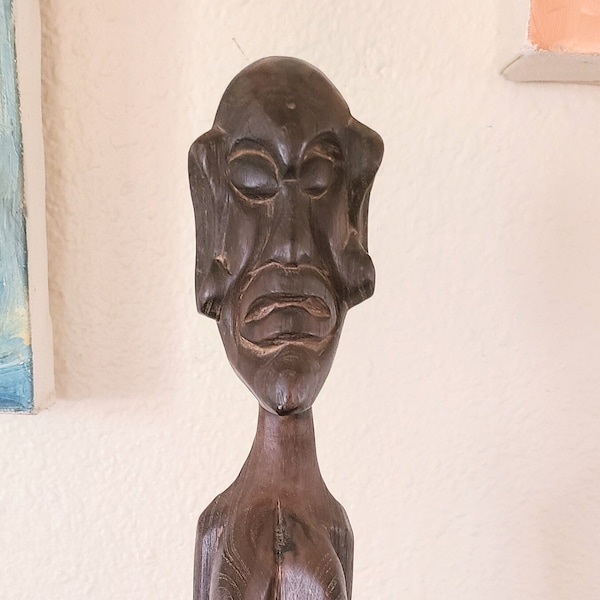 Vintage Hardwood Sculpture Ethnic Totem Figurine African Tiki Folk Art Figure Boho Hand Carved Hand Crafted Indigenous Ancestor Rare Find