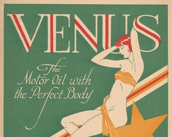 1929 Rare Original VENUS BRAND Motor Oil Label