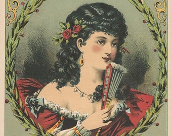 RARE ORIGINAL 1880 Chromolithograph "Belle of Virginia" Petersburg Tobacco Label