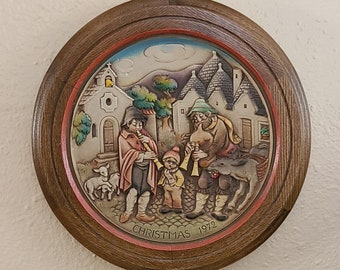 Vintage ANRI Wooden Plate 1972 "Christmas in Alberobello" 3-D Plate, County Home Cottagecore Italian Folk Art Hand Carved Painted Wall Decor