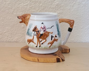 Horse & Hounds Hand-painted Milk Jug Creamer with 3D Fox Spout from Paramount Pottery Co England Mid Century 1940s