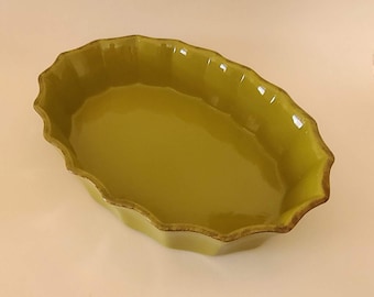 Stoneware Baking Dish Portugal Cerutil Green Fluted Oval Casserole Cookware Country Farmhouse Dining Room Tableware Cottagecore Platter Gift