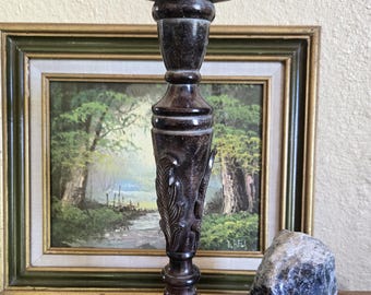 Vintage Metal Candlestick, Carved Leaf Design, Southern Living Garrity House