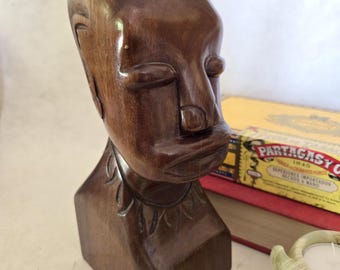 Vintage Tribal Wood Carving, Handmade Ethnic Decor Figurine