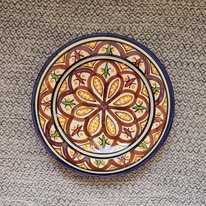Morocco Plate Hand Painted Devorative Plate Signed Folk Art Decor Handmade Ceramic 1970s Boho Wall Art Kitchen Ornament Ethnic Art