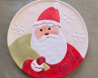 Vintage Santa Clause Milk and Cookies Serving Dish Signed HMK LIC Hallmark Christmas Holiday Table Decor Folk Art Cottage Core Plate