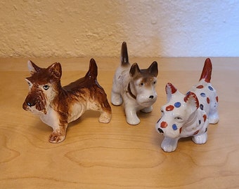 Scotty Dog Figurines Made in Japan Vintage Gift for Dog Lovers CottageCore Shabby Chic Decor Farmhouse Ornaments Three Ceramic Schnauzers