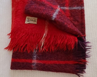 Mohair Blanket Scotland 100% Glen Cree Mills Twin Throw Vintage Stadium Blanket Retro Lodge Throw Red Plaid Galloway 00 Very Good Condition