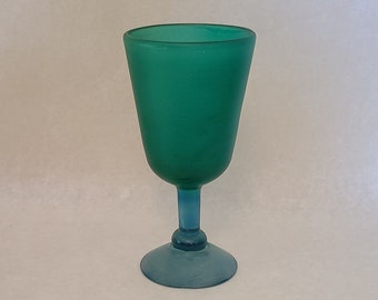 Vintage Hand Blown Frosted Glass Goblet 1970s Aqua Green Stemmed Wine Glass Dinner Ware Fine Dining Retro Boho Glass Collection