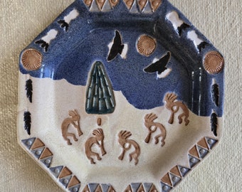 Vintage Kokopelli Ceramic Plate, Southwestern Decor, Artisan Pottery