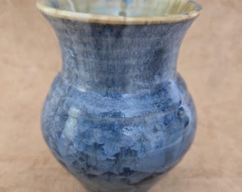 Vintage Blue Crystalline Glaze Bud Vase, Studio Pottery
