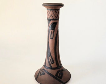 Clifton Art Pottery Indianware #194 Candlestick 1900s Studio Ceramic Southwest Native Design Folk Art Pueblo Viejo AZ Antique Earthenware