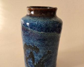 OA Gallery Studio Art Vase Bob Allen Singed Fine Art Ceramic Blue Speckle Drip Glaze Pottery Hand Molded Hand Made Rare Find New Home Gift