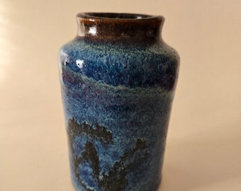 OA Gallery Studio Art Vase Bob Allen Singed Fine Art Ceramic Blue Speckle Drip Glaze Pottery Hand Molded Hand Made Rare Find New Home Gift