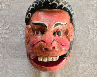 Mexican Dance Mask Snake Man Hand Carved Wooden Latin American Folk Art Fiesta Costume Wall Decor Ethnic Parade Laughing Face Face Rare Find