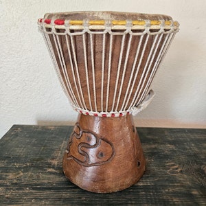 African Djembe Drum Handmade Animal Hide Reggae Musical Instrument Tribal Drum Rustic Home Decor Ceremonial Boho Bohemian Ethnic Folk Art