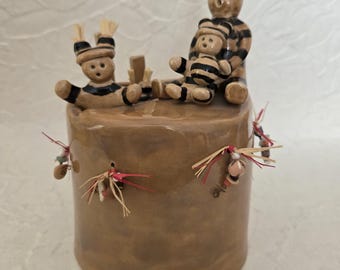 Vintage Jemez Pueblo Kiva Storyteller Pottery L.M. Lucero 4 Koshare Clowns Ladder