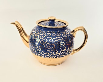 Vintage Sadler Teapot: Blue & Gold Wave Design, Made in England