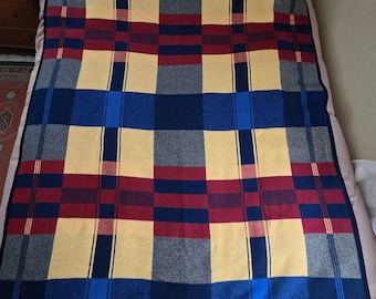 Vintage Biederlack Blanket XL Twin Double Bed 80s Plaid Reversible Cotton Blend Fleece Retro Boho Country Lodge Fireside Camping German Made