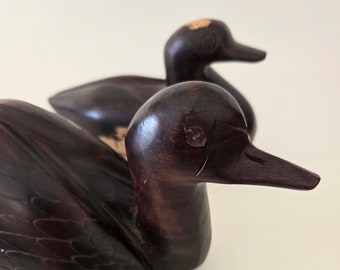 Hardwood Ducks Folk Art Sculpture Animal Figurine Pair Country Table Mantel Decor Desk Ornament Cottagecore Hunting Lodge Housewarming Gift