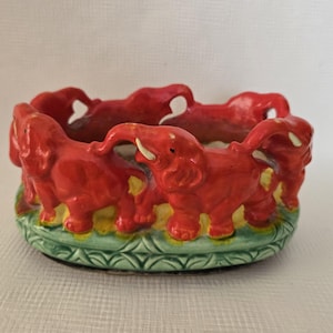Vintage Ceramic Elephant Planter Bowl Hand Painted Japan Mid Century Red Elephant Dish Succulent Pot Feng Shui 1930s 1950s Crown Mark