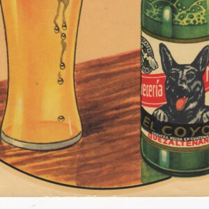 Vintage Spanish Beer Decal Large 1940s Advertising Tavern Doors Windows Frameable Art Barware Wall Decor Mid Century German Shepherd Dog image 4