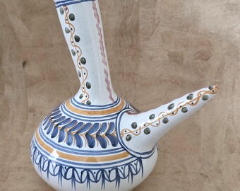 Hand-Painted Talavera Wine Jug: Mexican Folk Art Ceramic Water Vessel