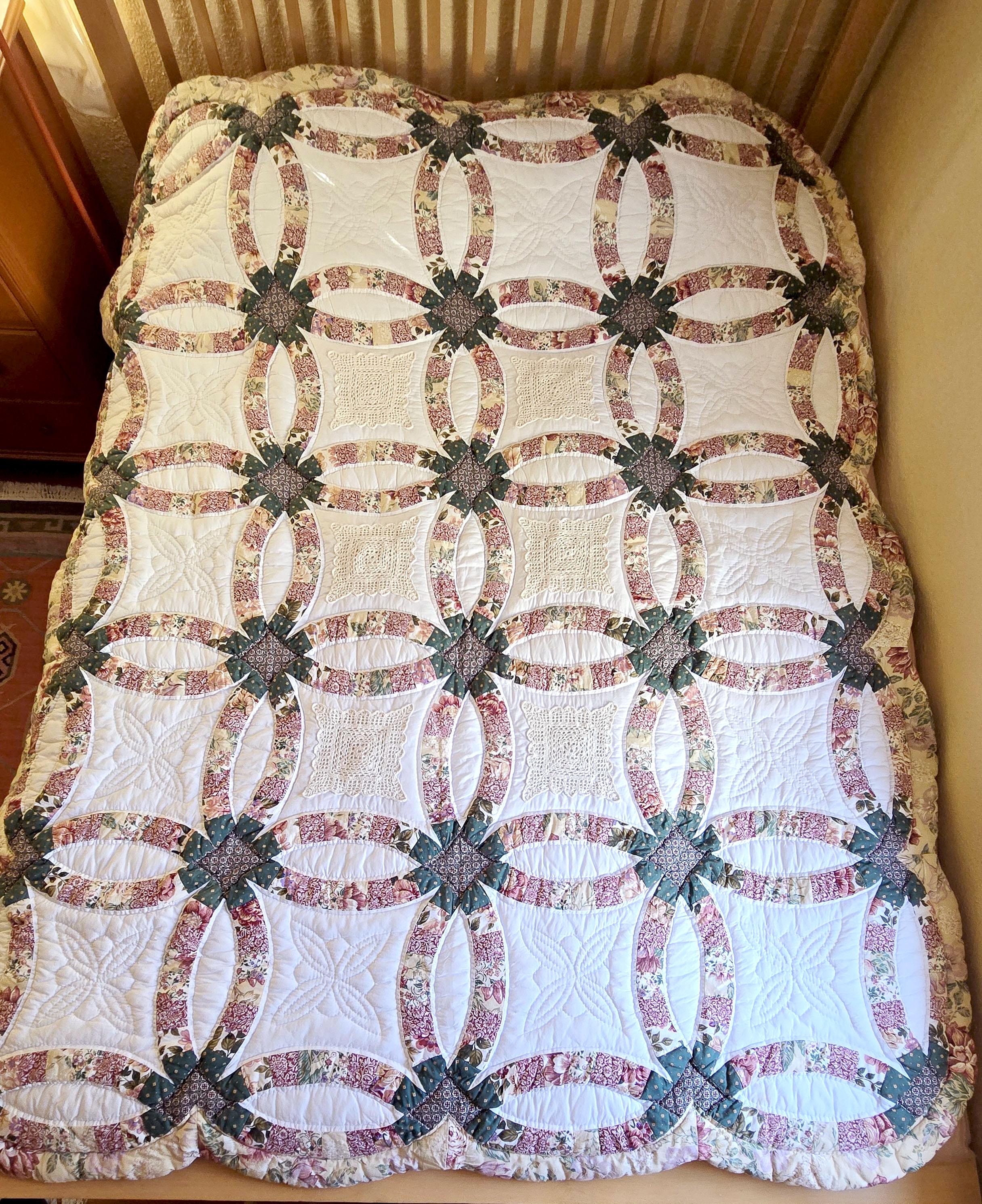 アンティークキルト ダブルウェディングリング ベッドカバー 1枚