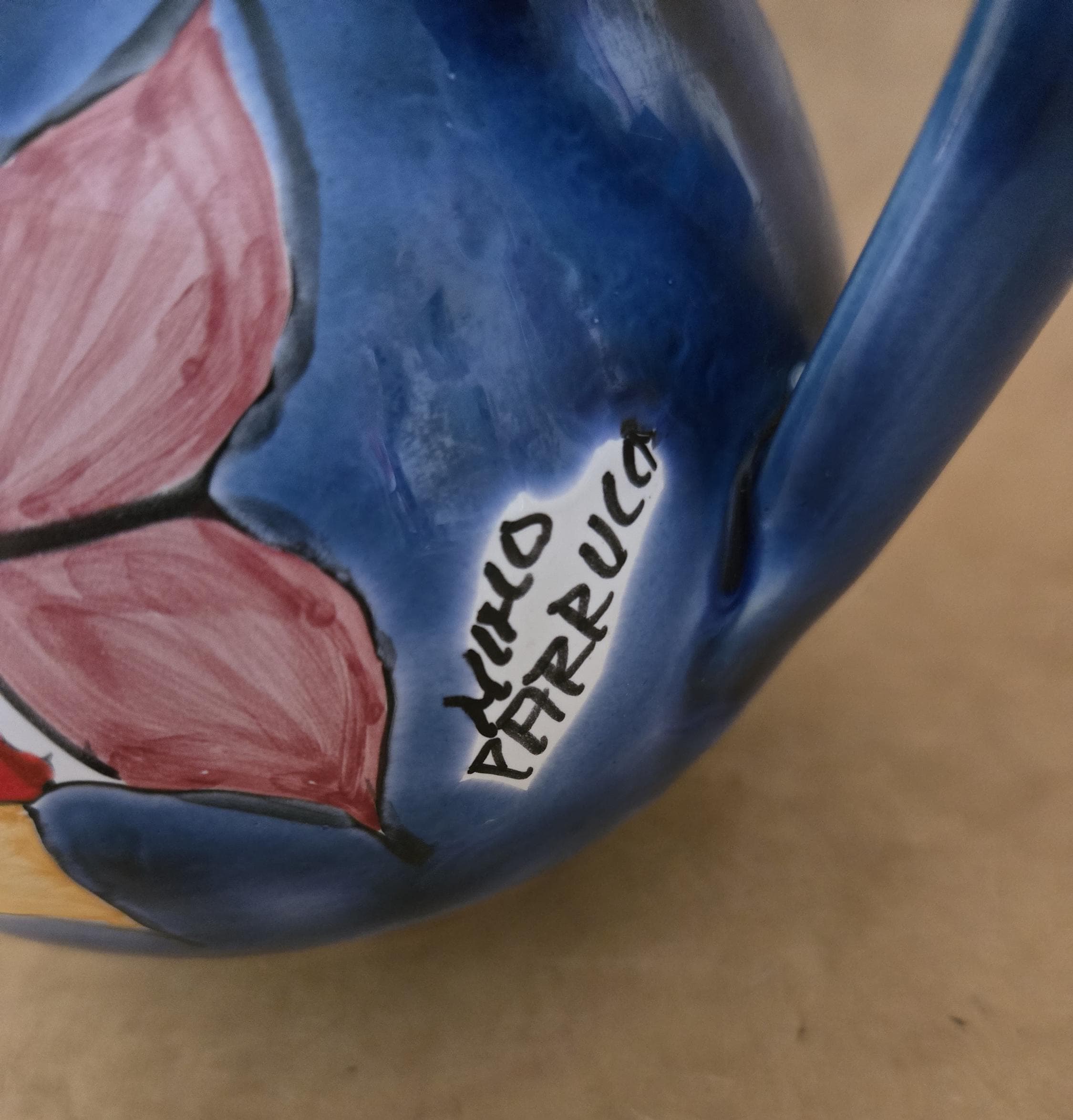 Vintage Nino Parrucca Ceramic Pitcher, Colorful Fish Design