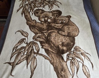 Vintage Koala Bear Blanket, Cannon Reversible Twin Bedspread