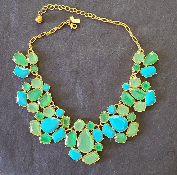 Kate Spade Necklace Signed Turquoise and Sea Green Crystal