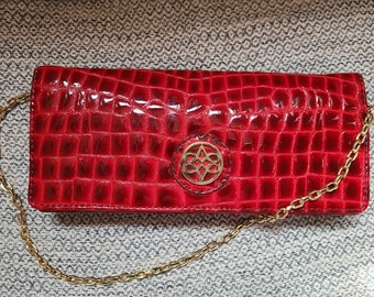 Vintage Antonio Melani Embossed Alligator Red Leather Clutch Purse