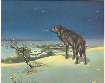 絵画 Lone Mountain THE LONE WOLF Lithograph Rare Old Alfred Kowalsk Print Mid