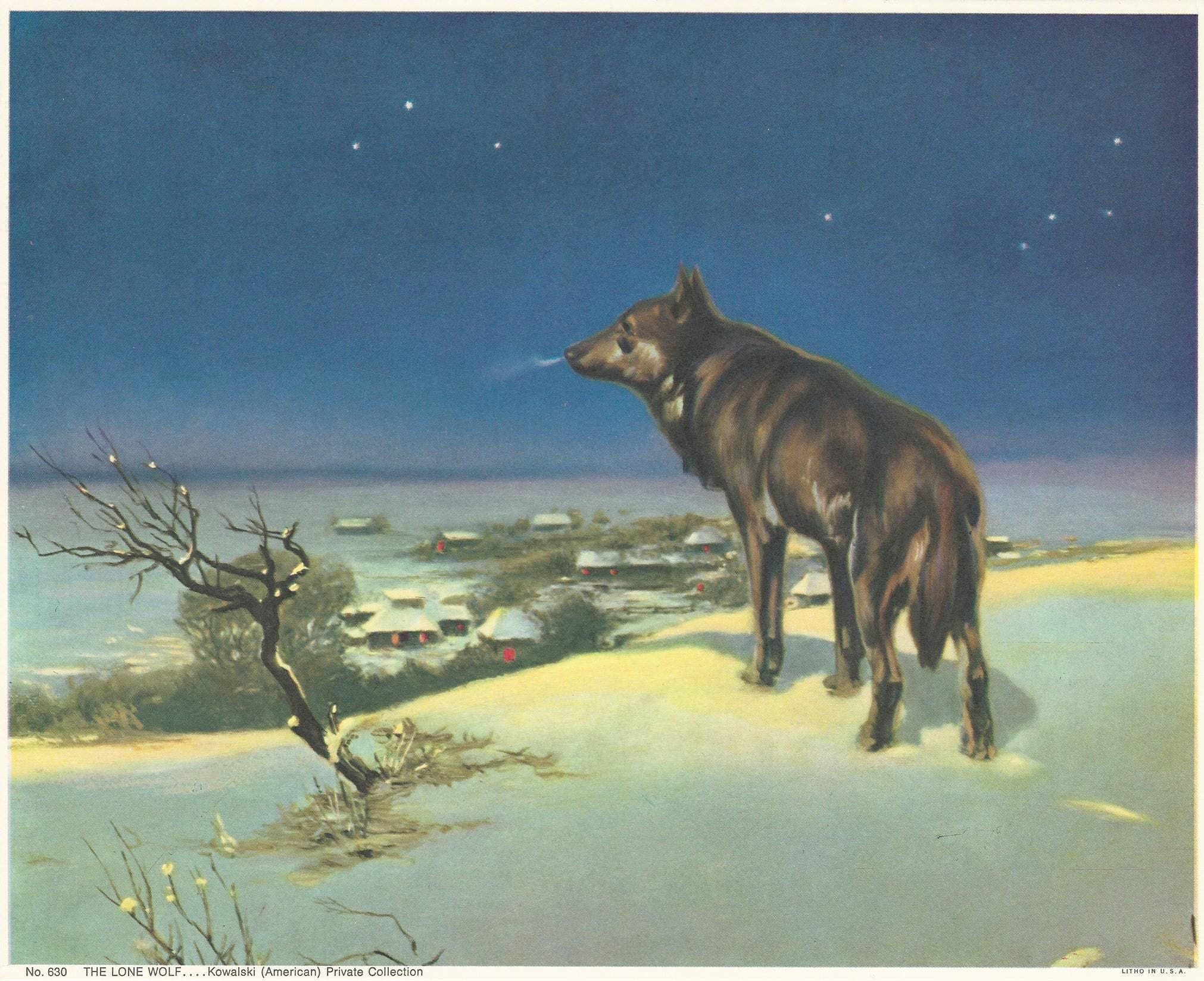 THE LONE WOLF Lithograph Rare Old Alfred Kowalsk Print Mid