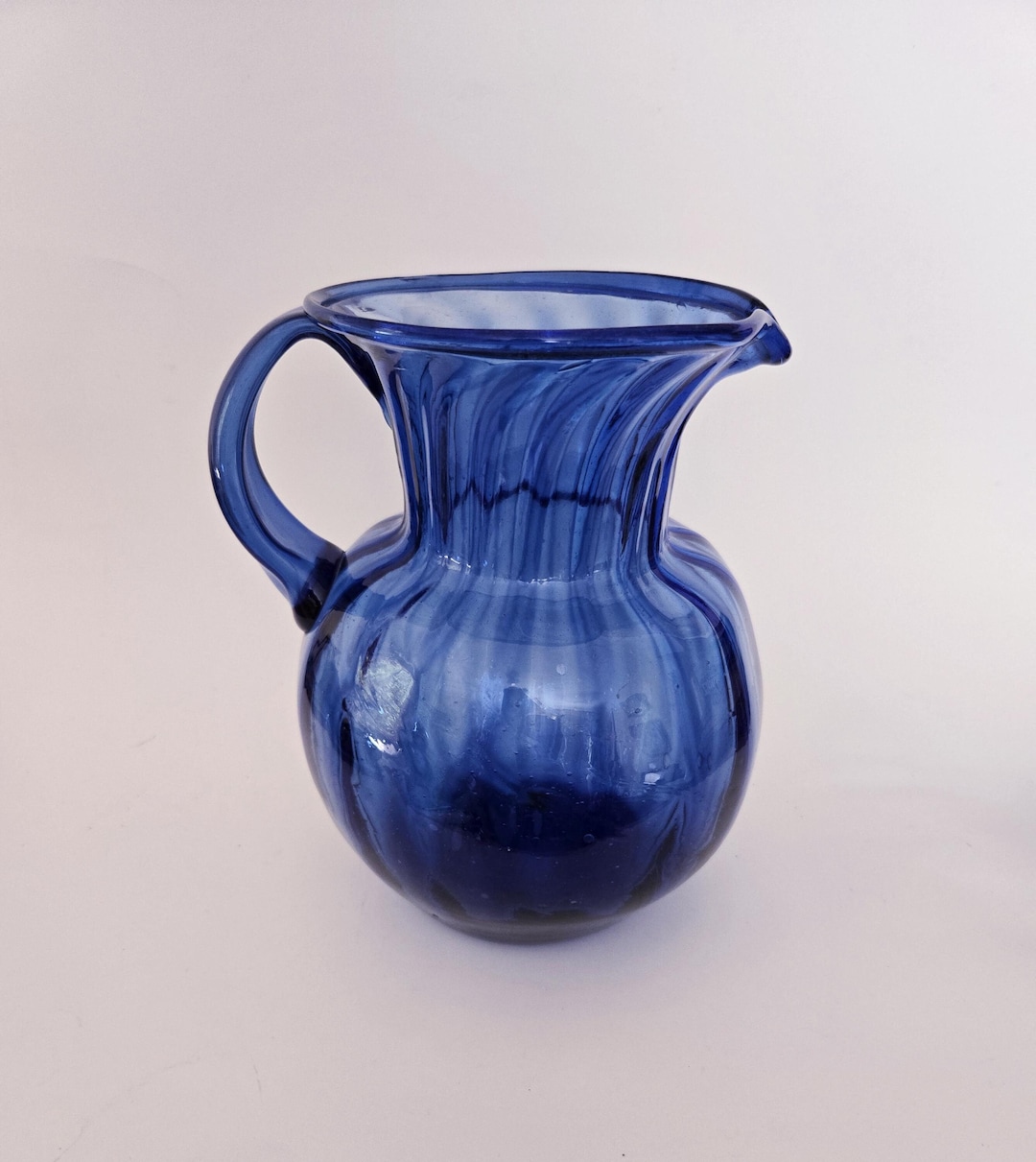 Cobalt Blue Glass Pitcher Hand Blown in Mexico Artisan Made Floral ...