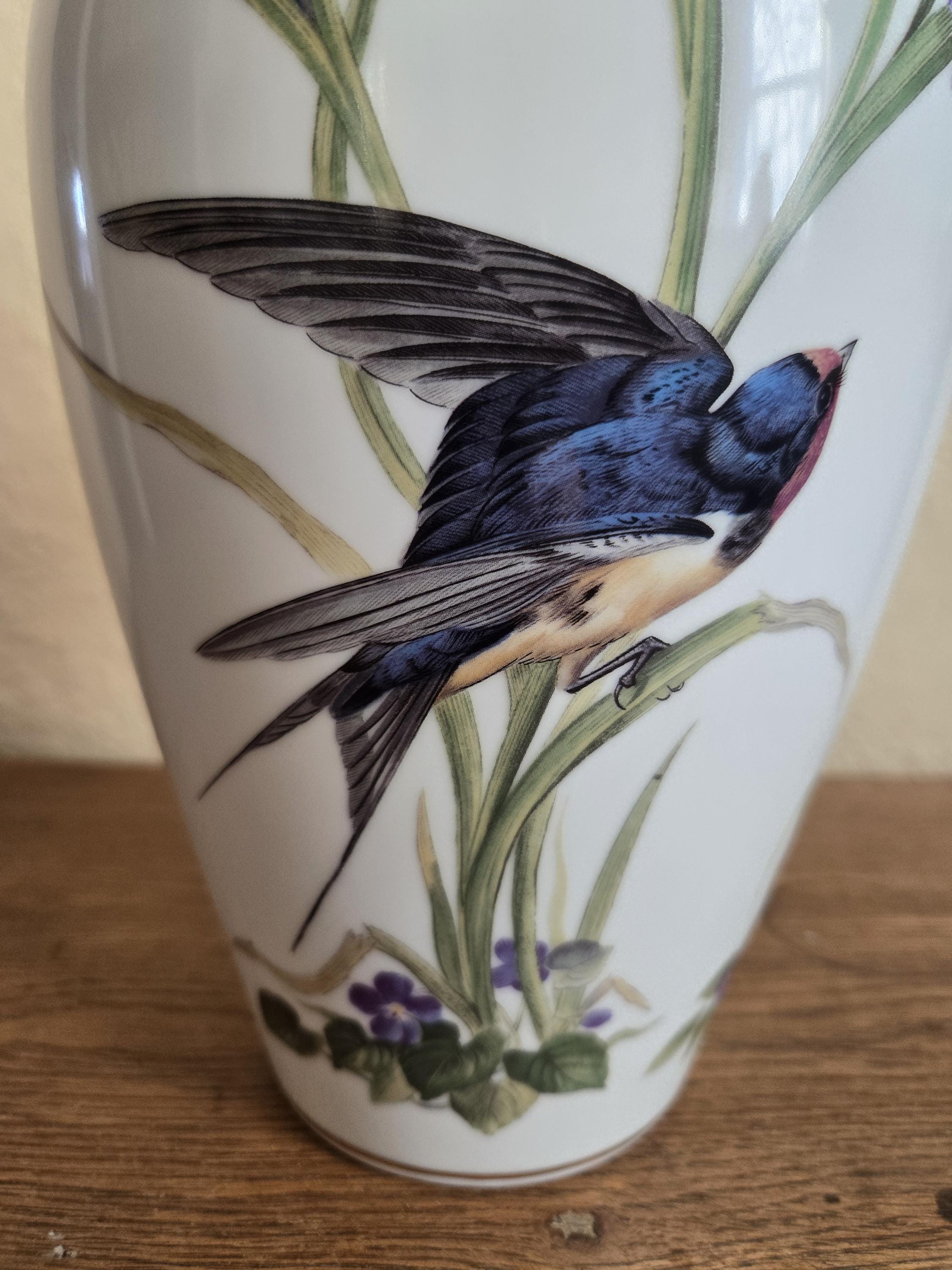 Vintage Franklin Porcelain Vase: Meadowland Bird & Iris, Signed - Etsy