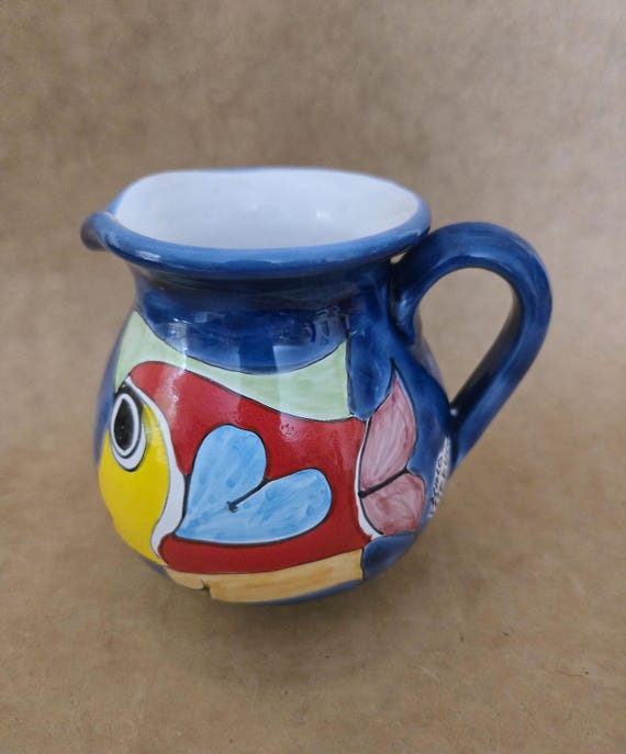 Vintage Nino Parrucca Ceramic Pitcher, Colorful Fish Design