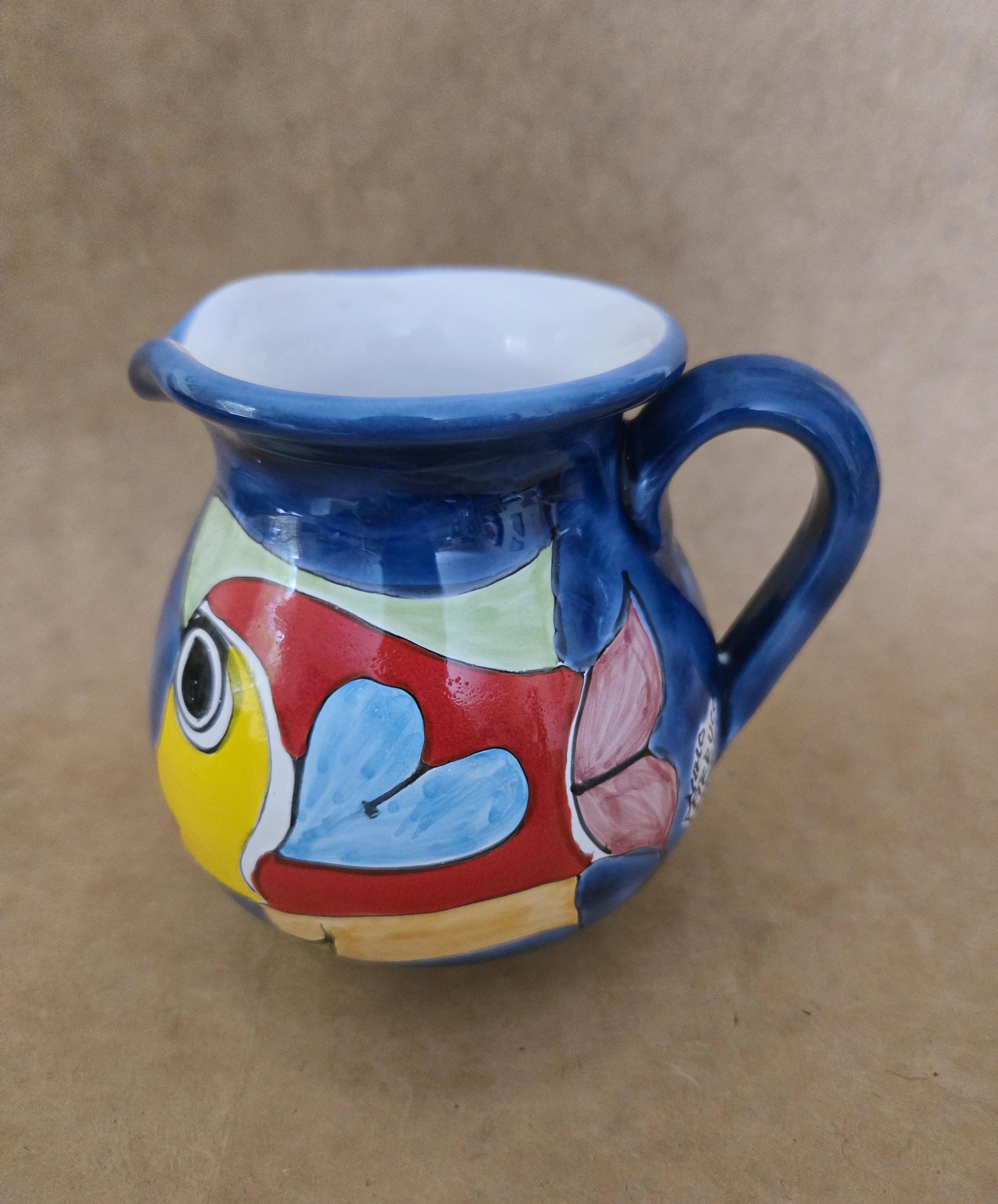 Vintage Nino Parrucca Ceramic Pitcher, Colorful Fish Design