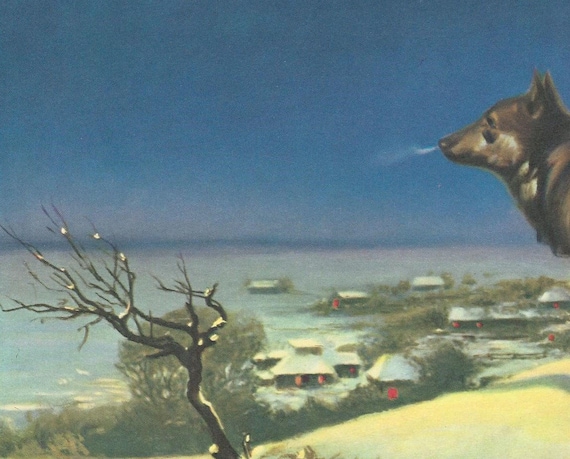 THE LONE WOLF Lithograph Rare Old Alfred Kowalsk Print Mid