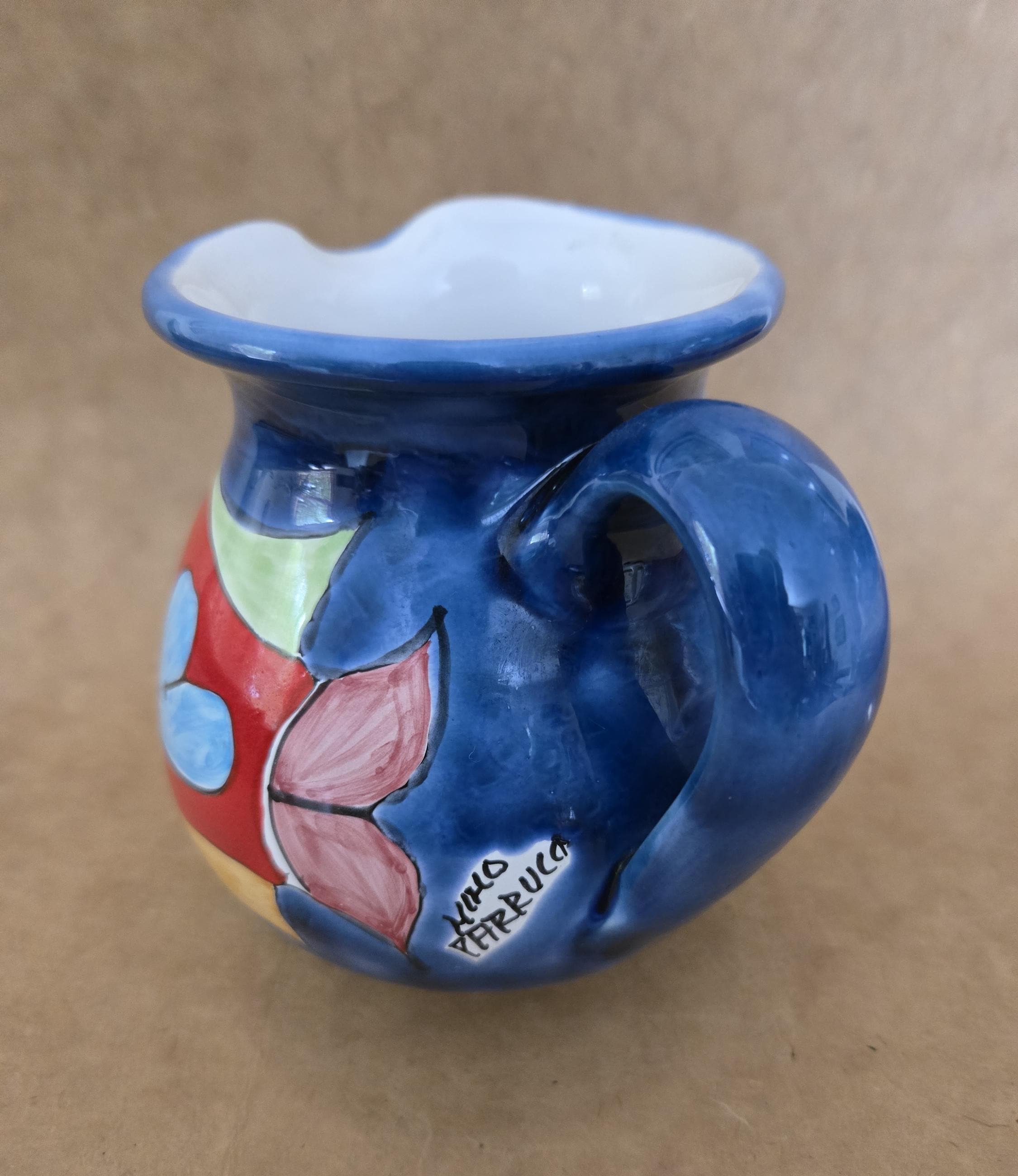 Vintage Nino Parrucca Ceramic Pitcher, Colorful Fish Design