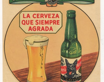 Vintage Spanish Beer Decal Large 1940s Advertising Tavern Doors Windows Frameable Art Barware Wall Decor Mid Century German Shepherd Dog