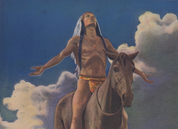 Original APPEAL TO THE GREAT SPIRIT Western Lithograph Indian Print 1920s NOS