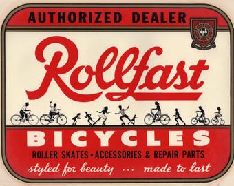Bicycle Advertising Vintage Decal Retro Signage ROLLFAST BICYCLE Dealer Display Sticker Game Room Office Wall Art Bar Room Collectible Decor